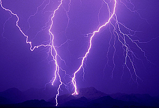 生动,闪电,四个,雷击,山,亚利桑那州南部,美国