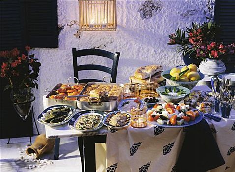 希腊,自助餐,晚上,烛光