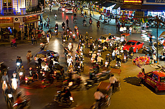 越南,河内,夜景,交通
