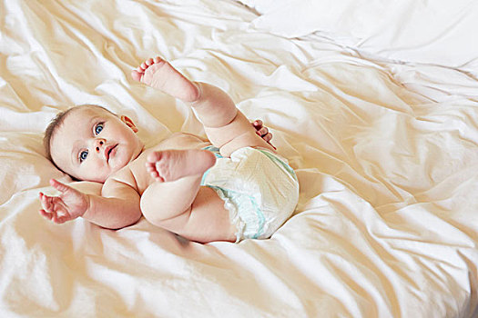 头像,可爱,蓝色眼睛,女婴,尿布,躺着,床