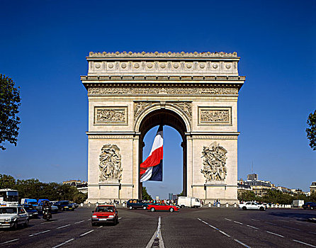 拱形,香榭丽舍大街,法国国旗,巴黎,法国