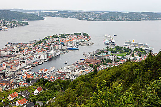 港口,风景,索道,山,车站,卑尔根,挪威