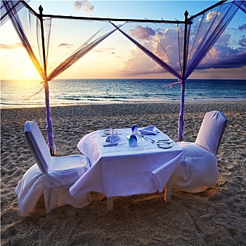 就绪,浪漫,餐饭,海滩