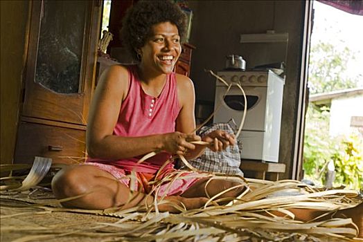南太平洋,斐济,斐济人,岛民,创作,地面,垫,室外,干燥,棕榈叶,房子