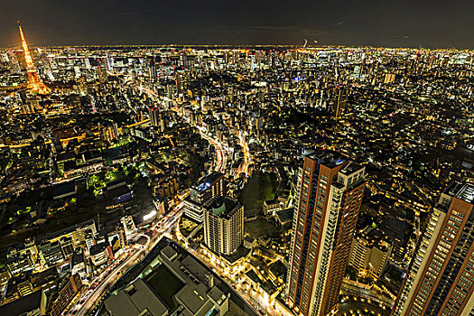 东京塔,高层建筑,建筑,夜晚,东京,日本