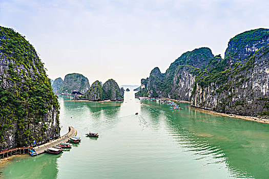 风景,船,岩石构造,岛屿,下龙湾,越南