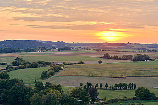 概述了农业领域,在日落,上普法尔茨,巴伐利亚,德国
