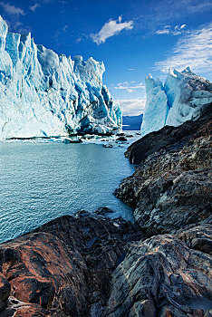莫雷诺冰川,基岩,结冰,条纹,运河,洛斯格拉希亚雷斯国家公园,阿根廷,南美