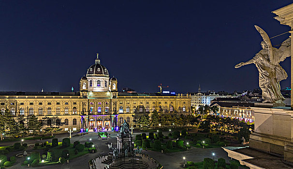 风景,屋顶,自然历史博物馆,新,靠近,夜晚,维也纳,奥地利,欧洲