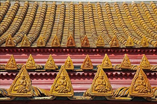 屋顶,装饰,大理石庙宇,云石寺,曼谷,泰国,亚洲