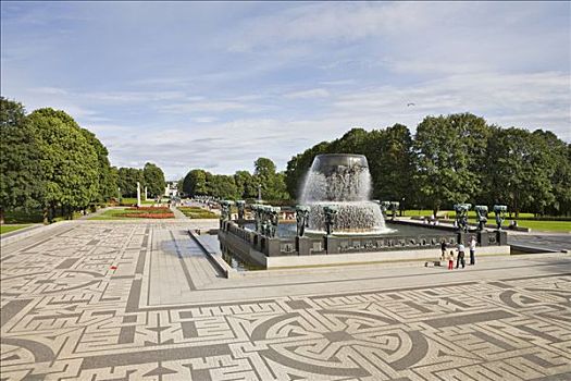 喷泉,福洛格纳公园,奥斯陆,挪威,斯堪的纳维亚,欧洲