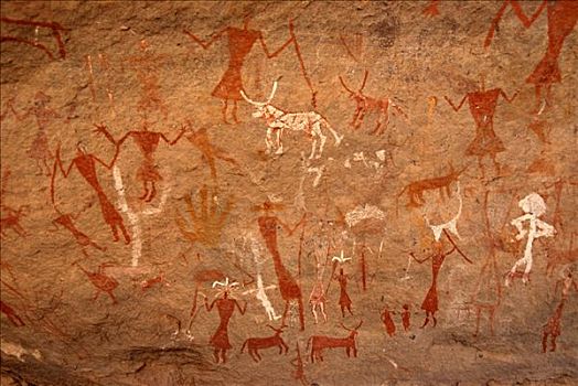 新石器时代,石头,绘画,人,动物,利比亚