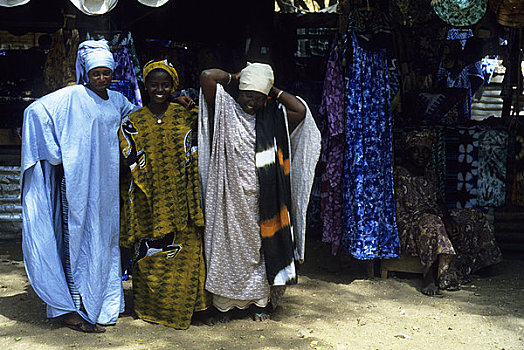 非洲,冈比亚,班珠尔,市场,女人,彩色,传统服饰