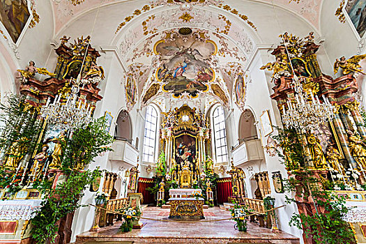 室内,罗马天主教,教堂,米滕瓦尔德,巴伐利亚,德国