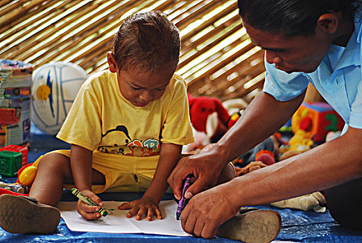 dominica,carib,territory,unicef,animators,playing,with,children