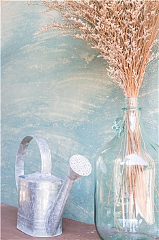 玻璃花瓶,干花,浇水
