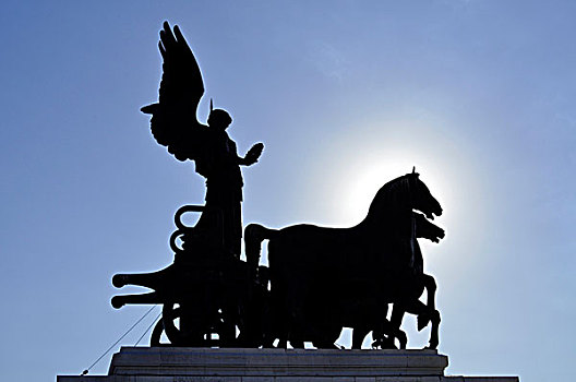 青铜,雕塑,四马二轮战车,剪影,国家,纪念,国王,维托里安诺,罗马,拉齐奥,意大利,欧洲