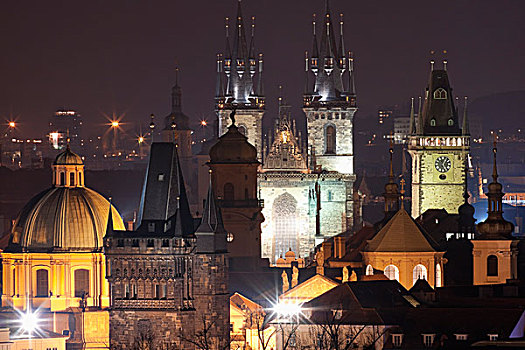 捷克共和国,布拉格,尖顶,老,城镇,教堂