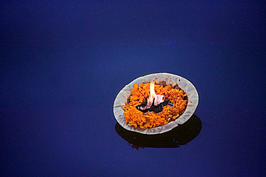 花,蜡烛,恒河,瓦拉纳西,印度