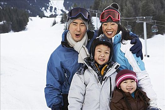 肖像,家庭,滑雪,山,不列颠哥伦比亚省,加拿大