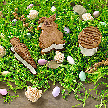 复活节兔子,胡萝卜,蛋,胶质软糖,青草,复活节,食物,假日,饼干