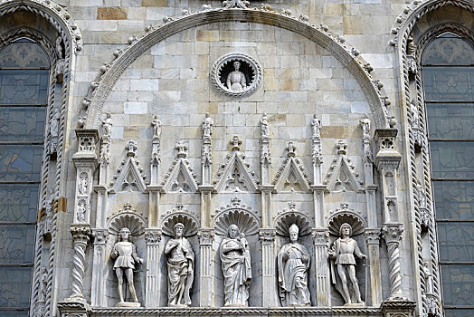 雕塑,高处,入口,门口,特写,西部,建筑,科莫,大教堂,圣玛丽亚教堂,伦巴第,意大利,欧洲