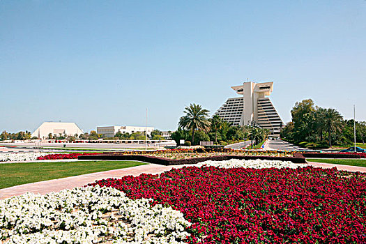 多哈,喜来登酒店,卡塔尔,入口,海洋,矮牵牛花属植物,2007年,建筑,左边,会议,中心