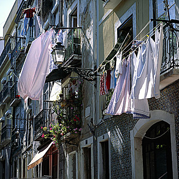 葡萄牙,里斯本,阿尔法马区,房子,弄干,洗衣服