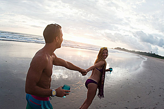 中年,女人,男朋友,海滩,哥斯达黎加
