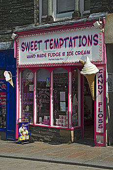 英格兰,坎布里亚,店面,甜,手工制作,软糖,冰淇淋,粉色,店