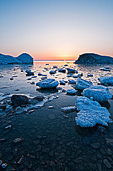 日出,冰,海滩,温尼伯湖,曼尼托巴,加拿大