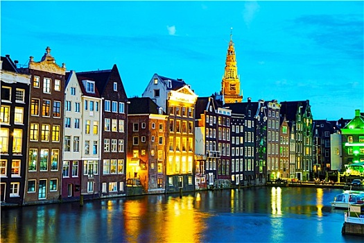 夜晚,城市风光,阿姆斯特丹,荷兰