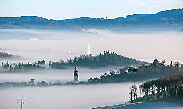 半木结构,乡村,藻厄兰,向外看,云量,教堂,北莱茵威斯特伐利亚,德国