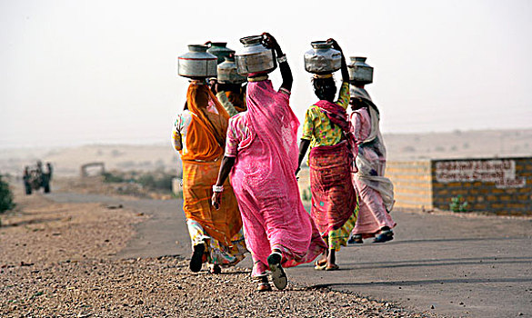 印度女人,取回,水,荒芜,斋沙默尔,拉贾斯坦邦,印度