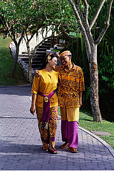 伴侣,传统服饰,库塔,海滩,巴厘岛,印度尼西亚