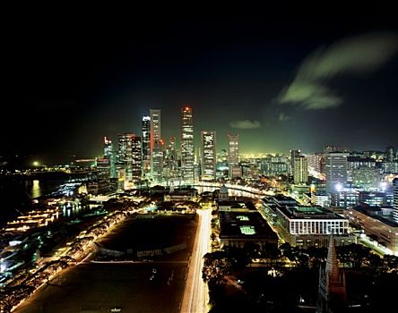 新加坡,商务区,夜晚,全视图