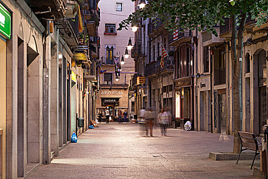 街道,赫罗纳,夜晚,西班牙