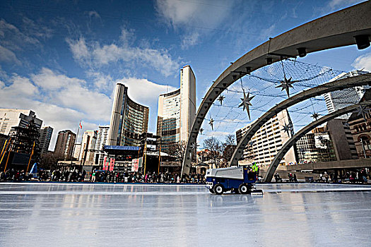 滑冰,等待,边缘,滑冰场,操作,冰,市政厅,多伦多,安大略省,加拿大