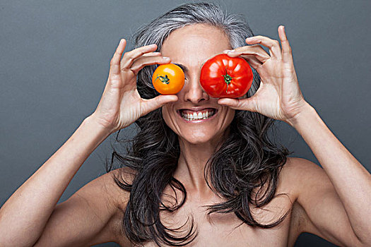 成年,女人,捂眼,红色,黄番茄