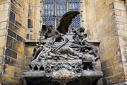 雕塑,户外,墙壁,14世纪,哥特风格,建筑,布拉格城堡,地区,布拉格,捷克共和国