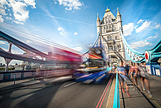 红色,蓝色,双层巴士,塔桥,动感,伦敦,英格兰,英国