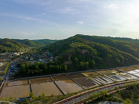 陕西省延安市南泥湾航拍图片