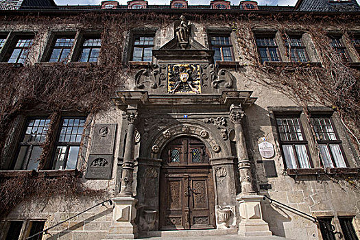 入口,老城,市政厅,奎德琳堡,德国,世界遗产