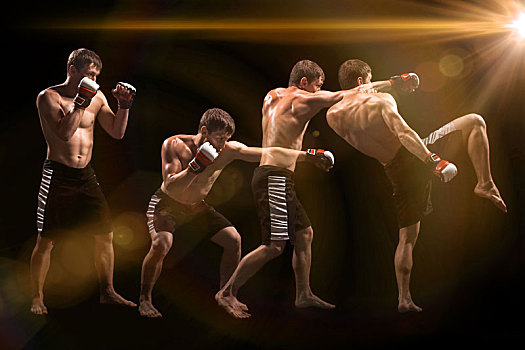 男性,拳击手,拳击,沙袋,生动,急躁,亮光,暗色,练功房