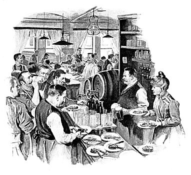 餐厅,历史,插画,书本,现代艺术,木刻,19世纪