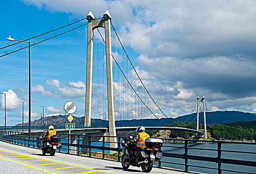 摩托车,欧洲,道路,桥,吊桥,声音,岛屿,挪威