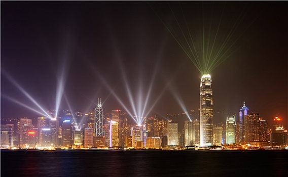著名,夜景,光线,展示,香港