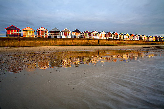 英格兰,海滩小屋,海滩