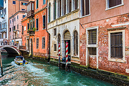 摩托艇,旅行,运河,排列,古建筑,威尼斯,意大利