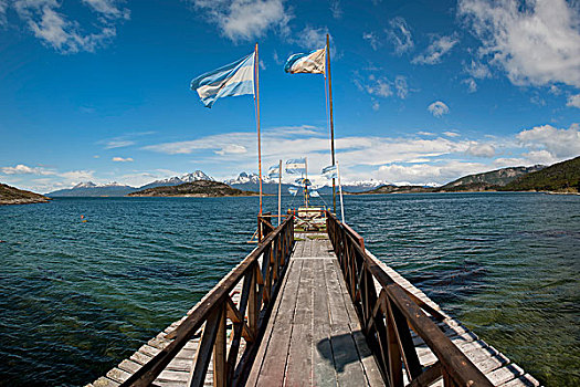 木质,码头,火地岛国家公园,巴塔哥尼亚,阿根廷,南美